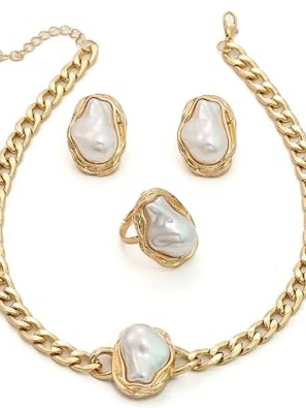 NEW Baroque Pearls Earrings Necklace & Earring Set Gold Pearl Jewelry Set
